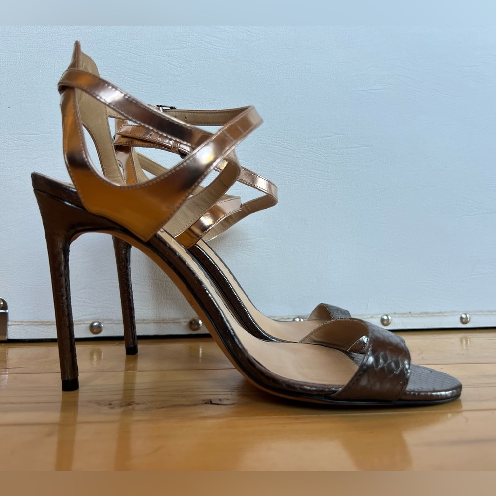 REED KRAKOFF Ankle Wrap Heel-Rose Gold/Grey Snake EU 38/US 7.5|Rtl$795